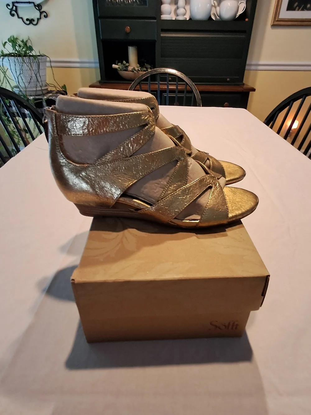 Regan Old Gold Strappy Wedge‎ Sandals by Sofft - Women Size 8M